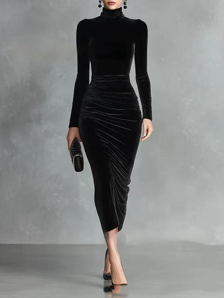 Sophia | Black Velvet Fitted Dress