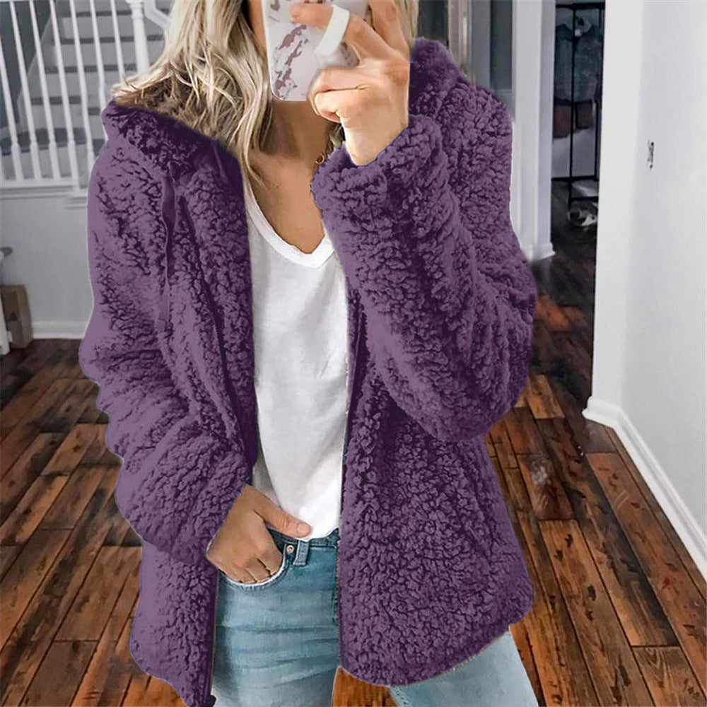 Raina | Winter Lamb Wool Plush Hooded Jacket