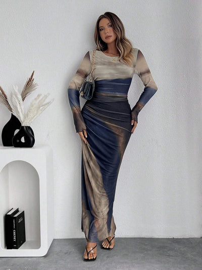 Pavlina | Long Sleeve Round Neck Bodycon Maxi Dress