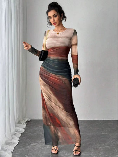 Pavlina | Long Sleeve Round Neck Bodycon Maxi Dress