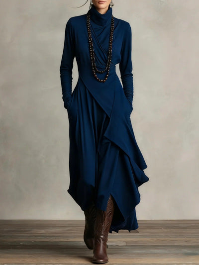 Charlotte | Asymmetric Knit Maxi Dress with Turtleneck
