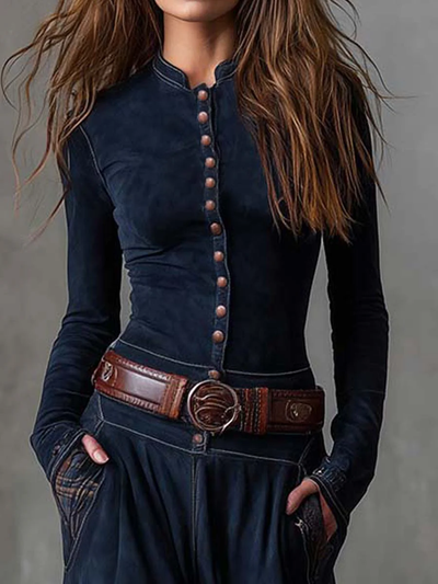 Bella | Navy Suede Maxi Dress with Belt