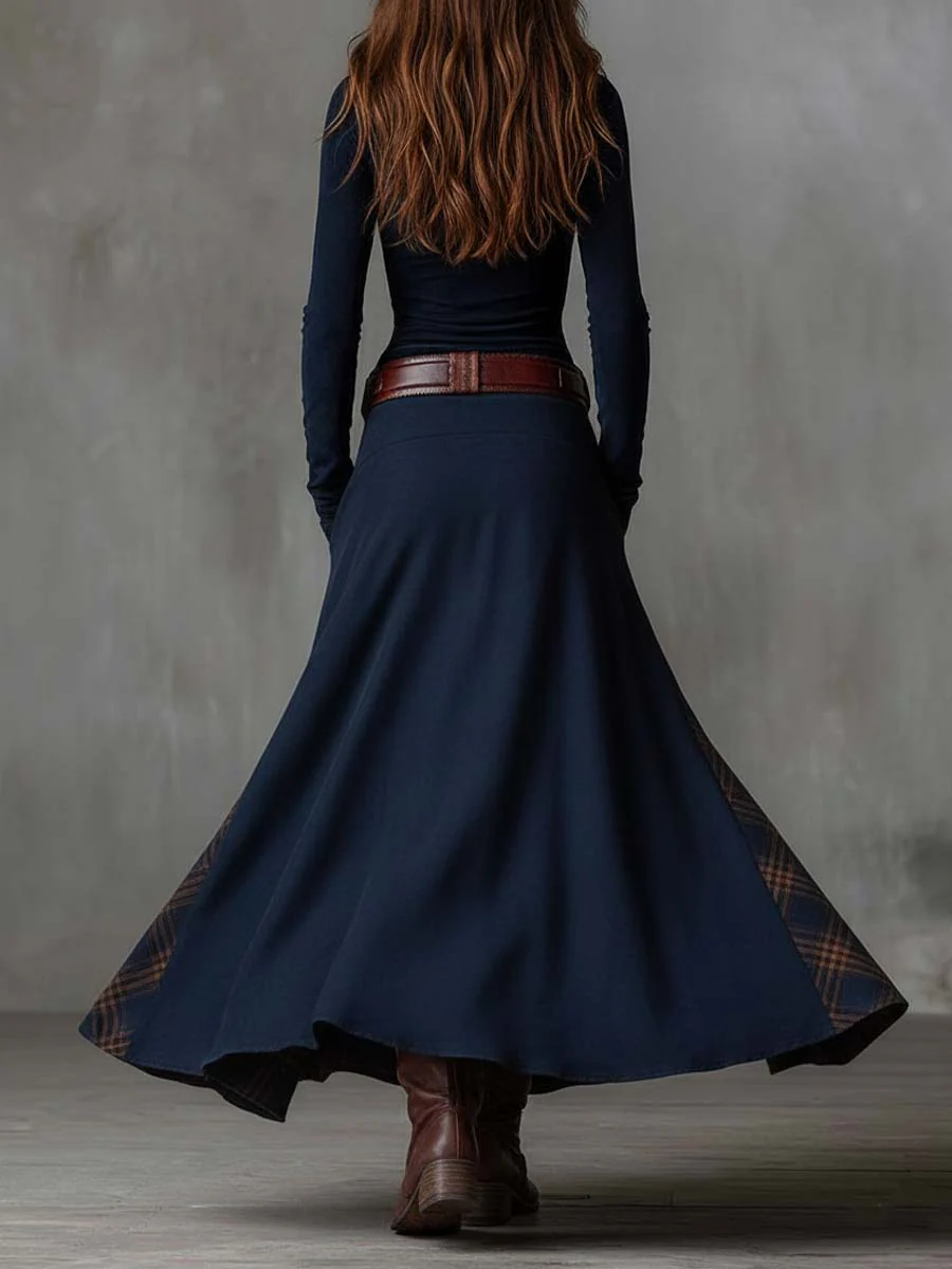 Bella | Navy Suede Maxi Dress with Belt