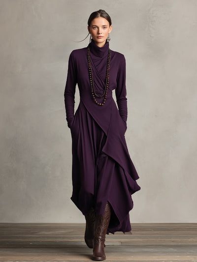 Charlotte | Asymmetric Knit Maxi Dress with Turtleneck