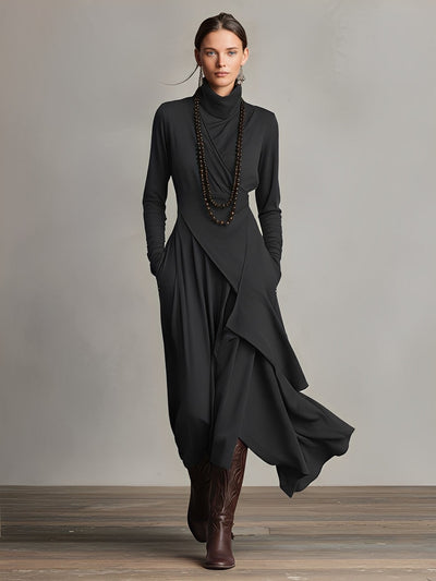Charlotte | Asymmetric Knit Maxi Dress with Turtleneck