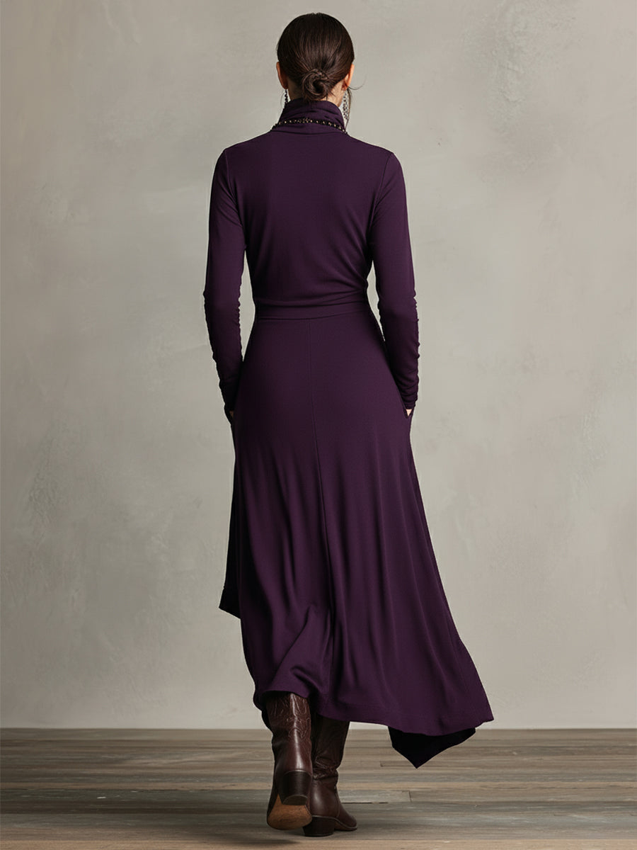 Charlotte | Asymmetric Knit Maxi Dress with Turtleneck